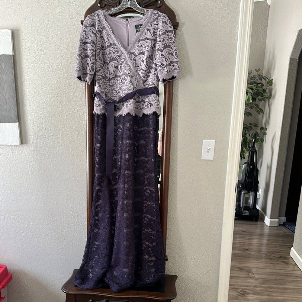 Adrianna Papell Lavender and Navy Lace Wedding Dress